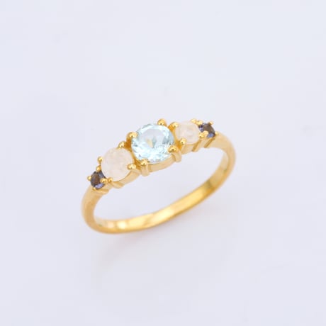 blue topaz moonstone iolite four stoneリング