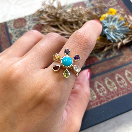【LIMITED K14】floral gemstone accent sleeping beauty turquoiseリング