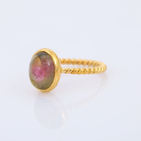watermelon bi-color tourmaline cabochonリング