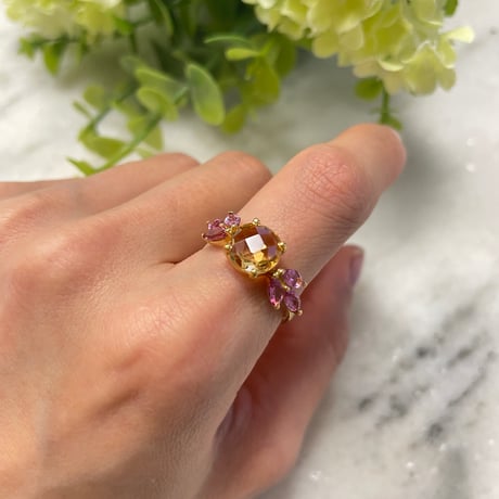 citrine pink tourmaline floralリング