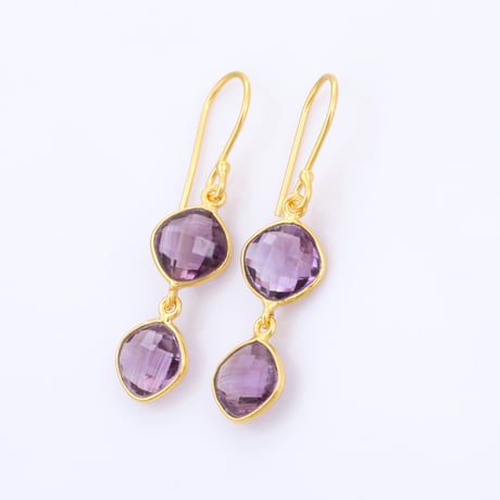 checkered cut circles amethystピアス