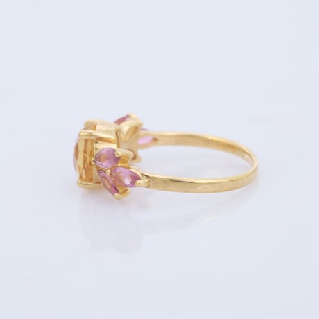 citrine pink tourmaline floralリング