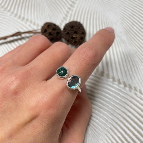 labradorite malachite cabochon openリング