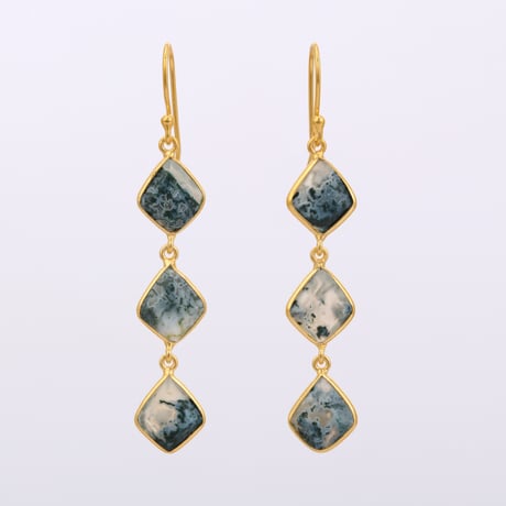moss agate three stoneピアス