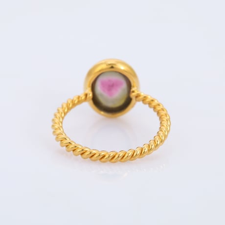 watermelon bi-color tourmaline cabochonリング