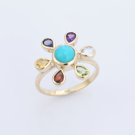 【LIMITED K14】floral gemstone accent sleeping beauty turquoiseリング