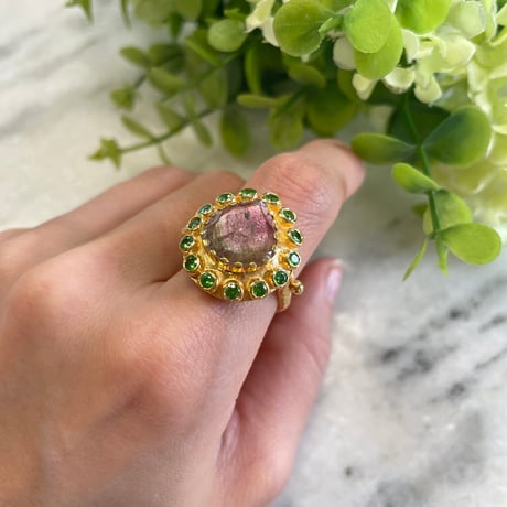 bi color tourmaline CZ largeリング