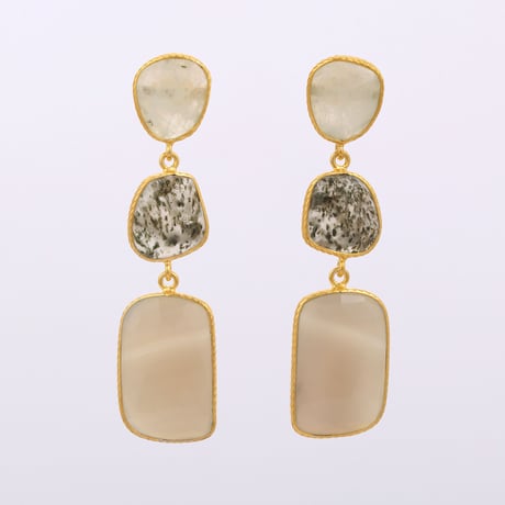 moonstone rutile and gray chalcedony studピアス