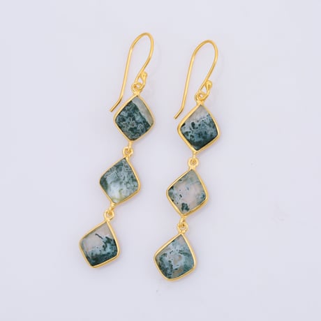moss agate three stoneピアス