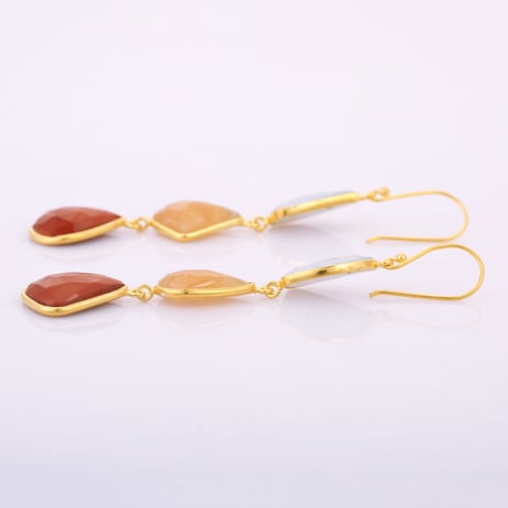 blue chalcedony yellow and red quartzピアス