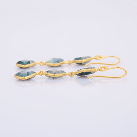 moss agate three stoneピアス