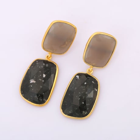 grayish chalcedony and obsidian studピアス