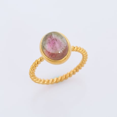 watermelon bi-color tourmaline cabochonリング