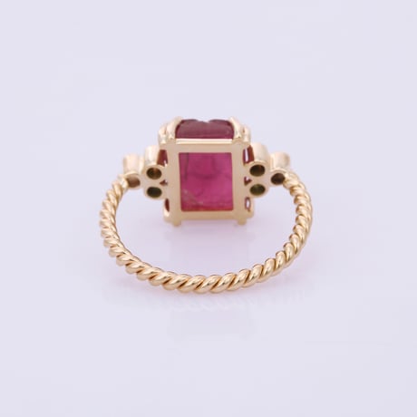 【LIMITED K14】lotus carved tourmaline with accent sapphiresリング