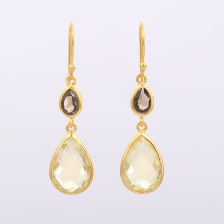 smoky quartz with lemon quartzピアス