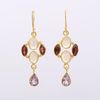 moonstone garnet amethyst peacock motifピアス