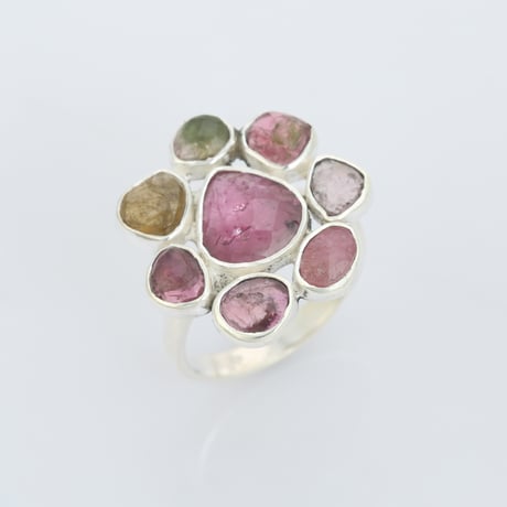 floral motif bicolor tourmaline openリング