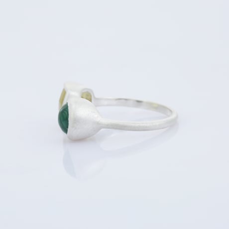 lemon quartz malachite cabochon openリング