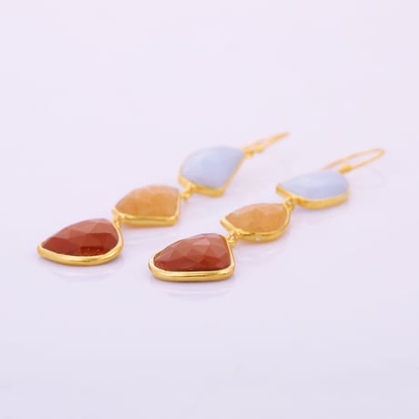 blue chalcedony yellow and red quartzピアス