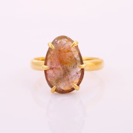 rounded pear orangish pink green tourmalineリング