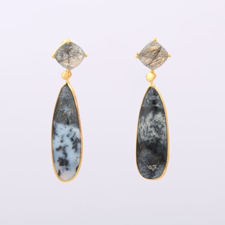 rutile quartz and dendritic agateピアス