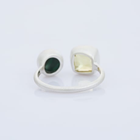 lemon quartz malachite cabochon openリング