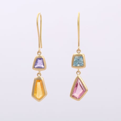 【LIMITED K18】Colorful Two Tier  Sapphireピアス