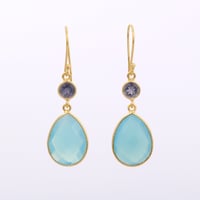 iolite pear shape blue chalcedonyピアス
