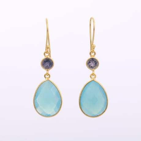 iolite pear shape blue chalcedonyピアス