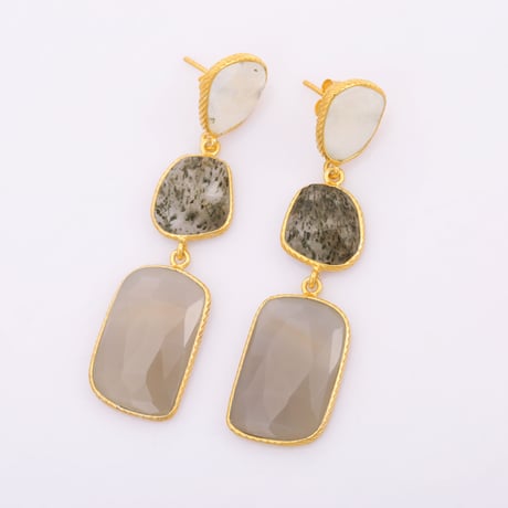 moonstone rutile and gray chalcedony studピアス