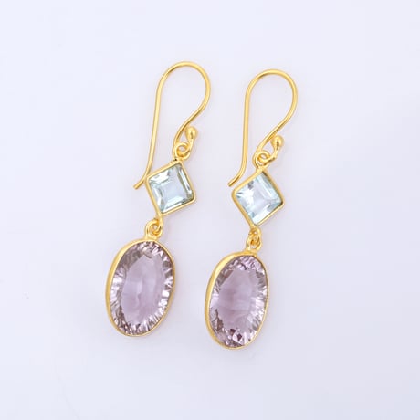 concave cut amethyst blue topazピアス