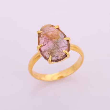 rounded pear orangish pink green tourmalineリング