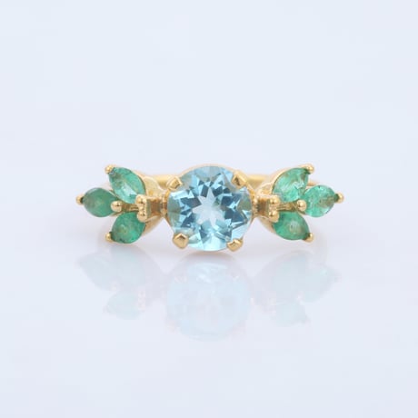 emerald blue topaz floralリング