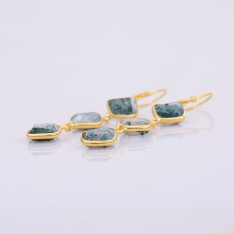 moss agate three stoneピアス