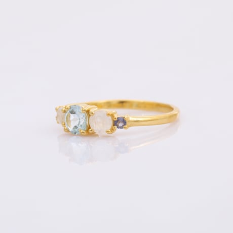 blue topaz moonstone iolite four stoneリング