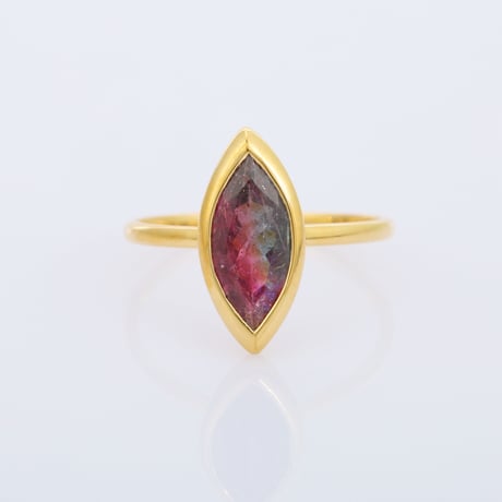 marquise shape vivid pink and green tourmalineリング