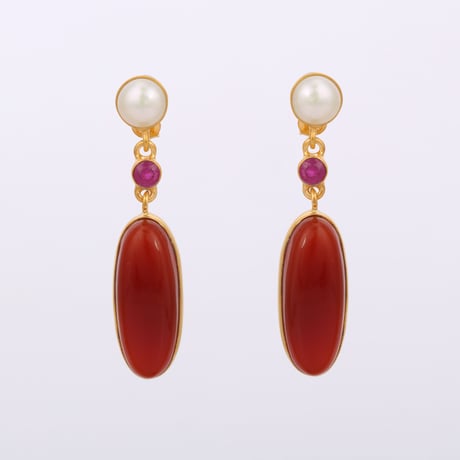 pearl garnet and red onyx long studピアス