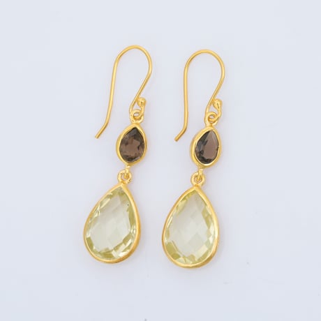 smoky quartz with lemon quartzピアス