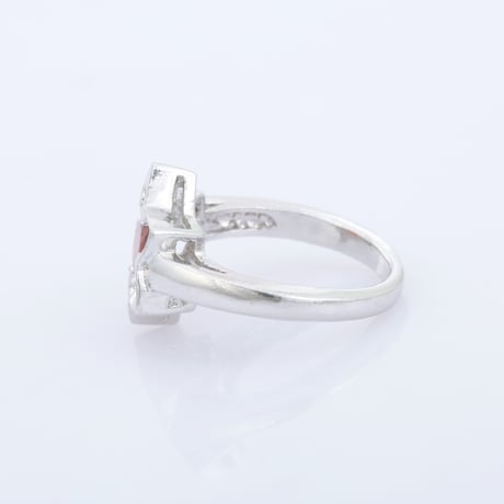 silver red garnet flowerリング