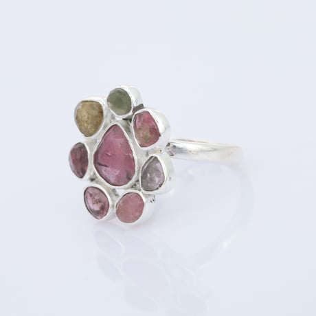 floral motif bicolor tourmaline openリング