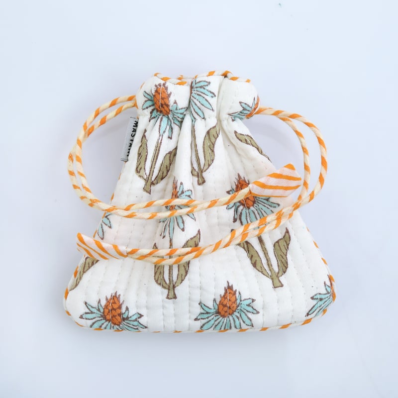 orange blue and green floral巾着ポーチ | MASTANI
