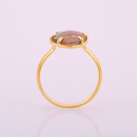 rounded pear orangish pink green tourmalineリング
