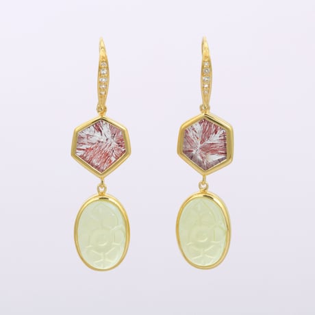 lotus carved lemon quartz and strawberry quartzピアス