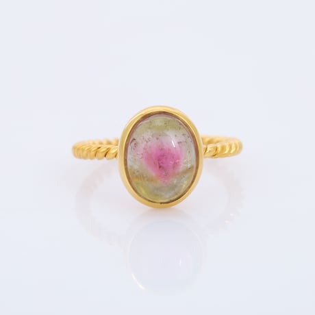 watermelon bi-color tourmaline cabochonリング