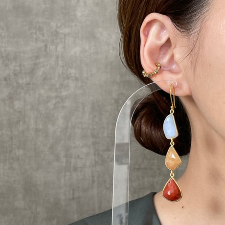 blue chalcedony yellow and red quartzピアス