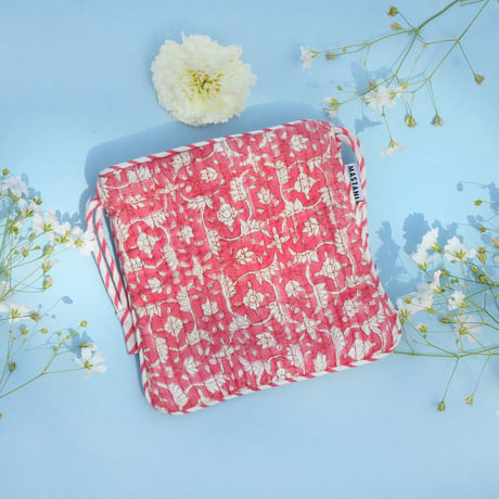 pink and white leaves巾着ポーチ