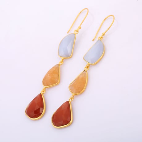 blue chalcedony yellow and red quartzピアス
