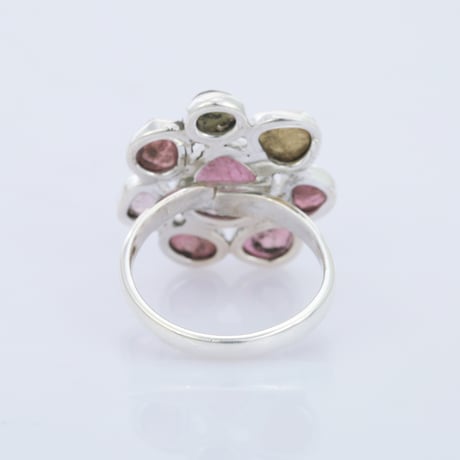 floral motif bicolor tourmaline openリング