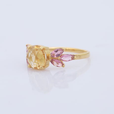 citrine pink tourmaline floralリング