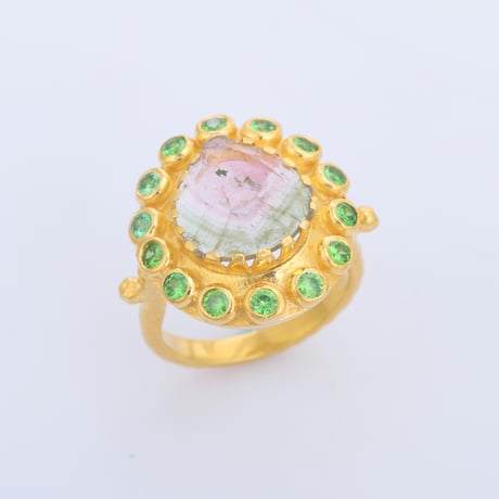 bi color tourmaline CZ largeリング